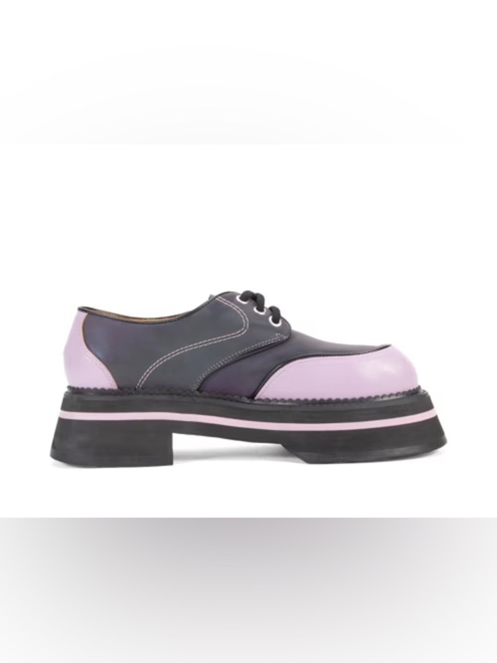 John Fluevog FV1 - HOLOGRAPHIC Lavender and Black Chunky Platform Oxfords - Picture 2 of 9